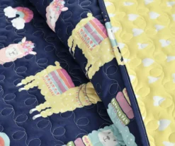 Navy & Pastel Llama Cactus Reversible Full/Queen 4-Piece Quilt Set -Hoover Sales Store 810553256 3