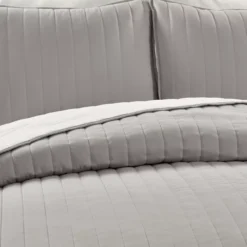 Light Gray Stripe All-Season Full/Queen 3-Piece Coverlet Quilt Set -Hoover Sales Store 810553265 3
