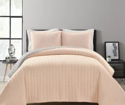 Soft Rose Stripe All-Season Full/Queen 3-Piece Coverlet Quilt Set