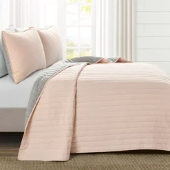 Soft Rose Stripe All-Season Full/Queen 3-Piece Coverlet Quilt Set -Hoover Sales Store 810553267 2