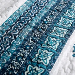 Shaila White & Blue Medallion King 3-Piece Quilt Set -Hoover Sales Store 810553309 3