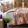 Briley Tangerine & Brown Geometric Hexagon Reversible Full/Queen 3-Piece Quilt Set