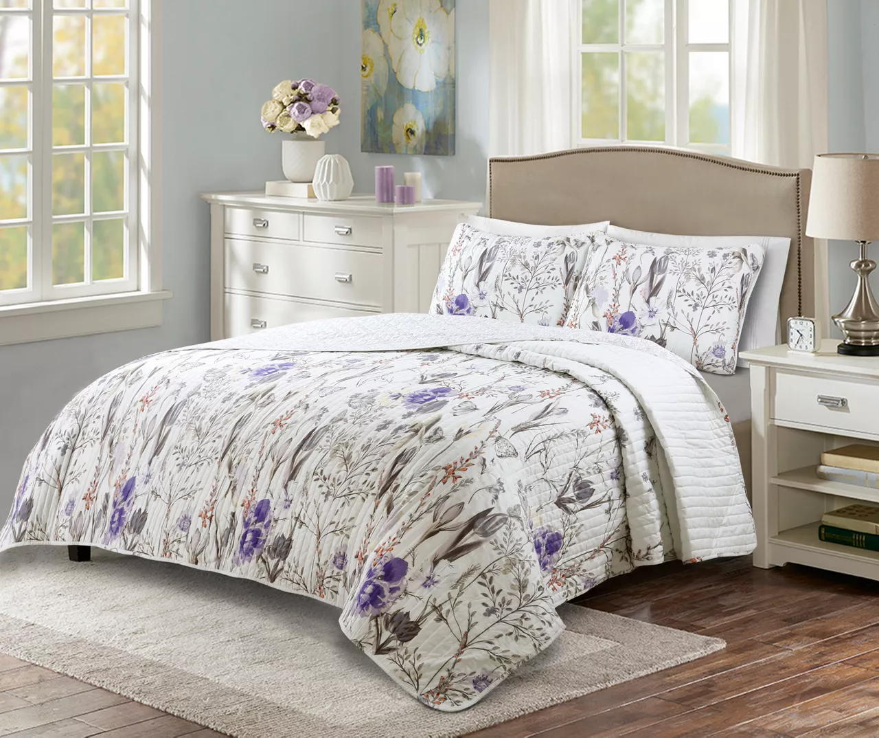 Adalia Floral Reversible 3-Piece Quilt Set 2 Adalia Floral Reversible 3-Piece Quilt Set - Image 2