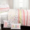Pink & Gray Fox Ruffle Pattern Block Reversible Twin 4-Piece Quilt Set