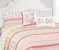 Pink & Gray Fox Ruffle Pattern Block Reversible Twin 4-Piece Quilt Set -Hoover Sales Store 810553367 21