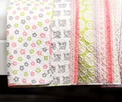 Pink & Gray Fox Ruffle Pattern Block Reversible Twin 4-Piece Quilt Set -Hoover Sales Store 810553367 3