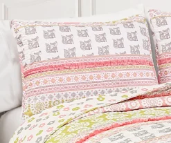 Pink & Gray Fox Ruffle Pattern Block Reversible Twin 4-Piece Quilt Set -Hoover Sales Store 810553367 4