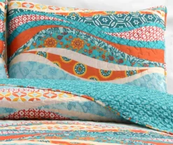 Hailey Turquoise & Orange Pattern Wave Reversible King 3-Piece Quilt Set 12 Hailey Turquoise & Orange Pattern Wave Reversible King 3-Piece Quilt Set -Hoover Sales Store 810553377 21