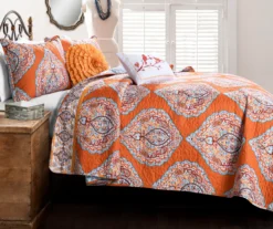Harley Tangerine & Blue Mandala Arabesque Reversible Full/Queen 5-Piece Quilt Set -Hoover Sales Store 810553381 11