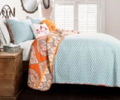 Harley Tangerine & Blue Mandala Arabesque Reversible Full/Queen 5-Piece Quilt Set -Hoover Sales Store 810553381 21