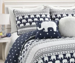 Navy & White Elephant Geometric Stripe Reversible Full/Queen 5-Piece Quilt Set 9 Navy & White Elephant Geometric Stripe Reversible Full/Queen 5-Piece Quilt Set -Hoover Sales Store 810553396 21