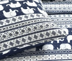 Navy & White Elephant Geometric Stripe Reversible Full/Queen 5-Piece Quilt Set 7 Navy & White Elephant Geometric Stripe Reversible Full/Queen 5-Piece Quilt Set -Hoover Sales Store 810553396 3