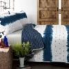 Jane White & Navy Shibori Tie-Dye Reversible King 3-Piece Quilt Set