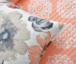 Leah Coral & Gray Floral Reversible King 3-Piece Quilt Set -Hoover Sales Store 810553412 41