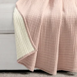 Kantha Blush & Off-White Stitch-Row Throw, (50" X 60") -Hoover Sales Store 810553461 21