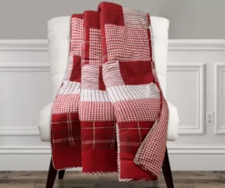 Greenville Red & White Plaid Patchwork Throw, (50" X 60")