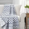 Monique White & Navy Pattern Patchwork Quilted Throw, (50" X 60")