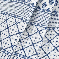 Monique White & Navy Pattern Patchwork Quilted Throw, (50" X 60") 10 Monique White & Navy Pattern Patchwork Quilted Throw, (50" X 60") -Hoover Sales Store 810553470 3