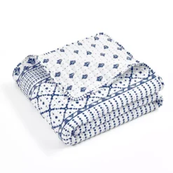Monique White & Navy Pattern Patchwork Quilted Throw, (50" X 60") 11 Monique White & Navy Pattern Patchwork Quilted Throw, (50" X 60") -Hoover Sales Store 810553470 4