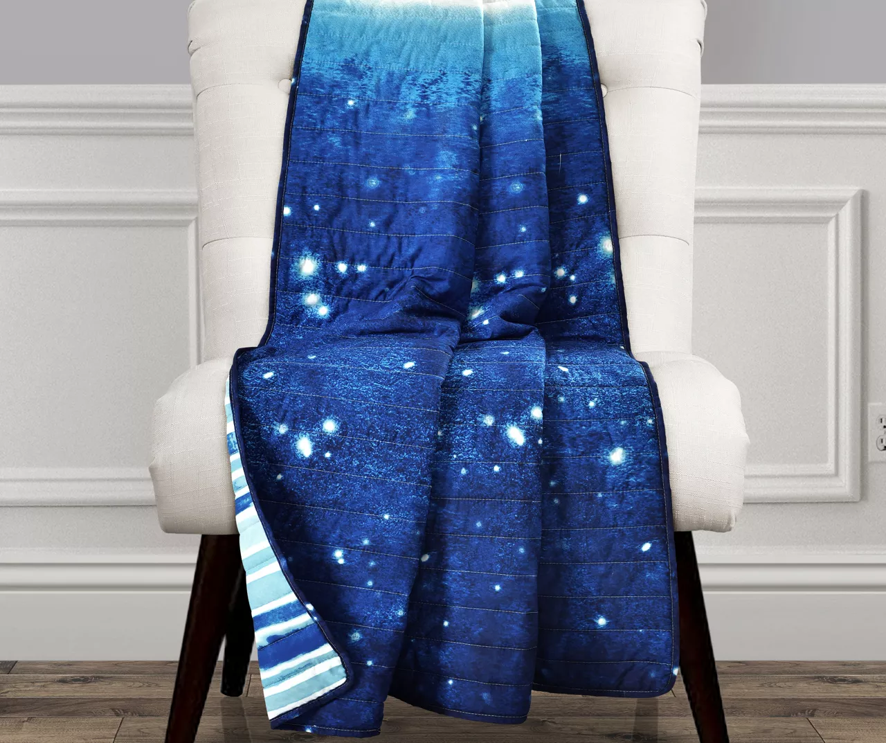 Navy & White Stars Ombre Quilted Throw, (50" X 60") 1 Navy & White Stars Ombre Quilted Throw, (50" X 60")