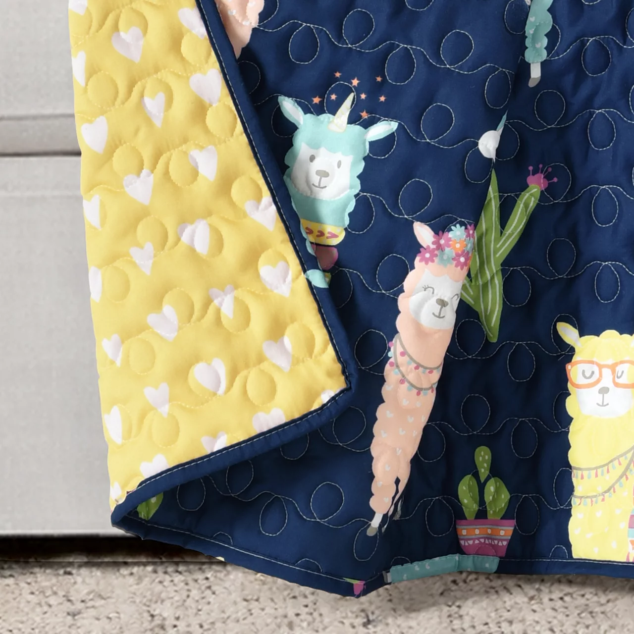 Navy & Pastel Llama Cactus Quilted Throw, (50" X 60") 2 Navy & Pastel Llama Cactus Quilted Throw, (50" X 60") - Image 2