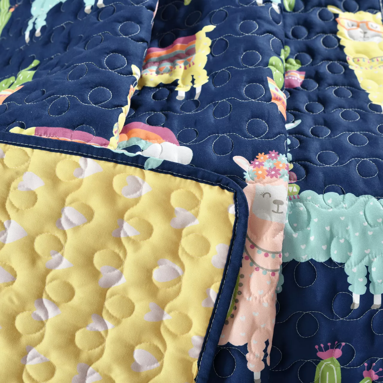 Navy & Pastel Llama Cactus Quilted Throw, (50" X 60") 4 Navy & Pastel Llama Cactus Quilted Throw, (50" X 60") - Image 4