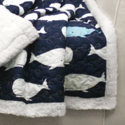 Navy & White Whale Print Quilted Sherpa Throw, (50" X 60") -Hoover Sales Store 810553477 11