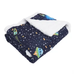 Navy & White Universe Quilted Sherpa Throw, (50" X 60")