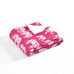 Pink & White Elephant Parade Quilted Sherpa Throw, (50" X 60") -Hoover Sales Store 810553479 4