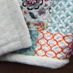 Purple & Turquoise Patterned Patchwork Brookdale Quilted Sherpa Throw, (50" X 60") -Hoover Sales Store 810553480 2