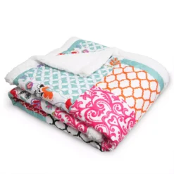 Purple & Turquoise Patterned Patchwork Brookdale Quilted Sherpa Throw, (50" X 60") -Hoover Sales Store 810553480 3