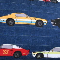 Navy Multicolor Race Cars Quilted Sherpa Throw, (50" X 60") -Hoover Sales Store 810553484 2