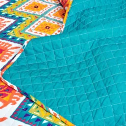 Orange & Turquoise Geometric Boho Quilted Throw, (50" X 60") -Hoover Sales Store 810553493 2