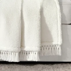 White Tassel-Fringe Sherpa Throw, (50" X 60") 7 White Tassel-Fringe Sherpa Throw, (50" X 60") -Hoover Sales Store 810553494 1