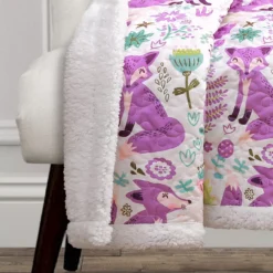Pixie White & Purple Floral Fox Quilted Sherpa Throw, (50" X 60") -Hoover Sales Store 810553495 11