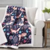 Pixie Navy & Pink Floral Fox Quilted Sherpa Throw, (50" X 60")