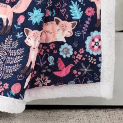 Pixie Navy & Pink Floral Fox Quilted Sherpa Throw, (50" X 60") -Hoover Sales Store 810553497 3