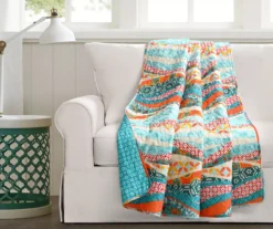 Turquoise & Orange Pattern Wave Hailey Quilted Throw, (50" X 60")
