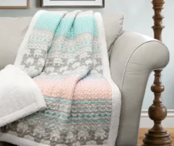 Turquoise & Pink Elephant Stripe Quilted Sherpa Throw, (50" X 60") -Hoover Sales Store 810553499 11