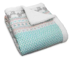 Turquoise & Pink Elephant Stripe Quilted Sherpa Throw, (50" X 60") -Hoover Sales Store 810553499 2