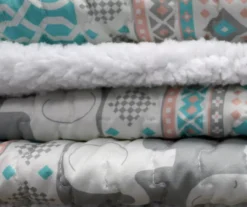 Turquoise & Pink Elephant Stripe Quilted Sherpa Throw, (50" X 60") -Hoover Sales Store 810553499 3