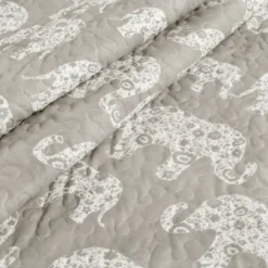 Gray & White Elephant Parade Quilted Sherpa Throw, (50" X 60") -Hoover Sales Store 810553500 11