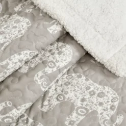 Gray & White Elephant Parade Quilted Sherpa Throw, (50" X 60") -Hoover Sales Store 810553500 21