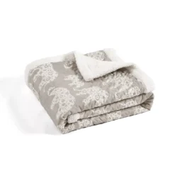 Gray & White Elephant Parade Quilted Sherpa Throw, (50" X 60") -Hoover Sales Store 810553500 3