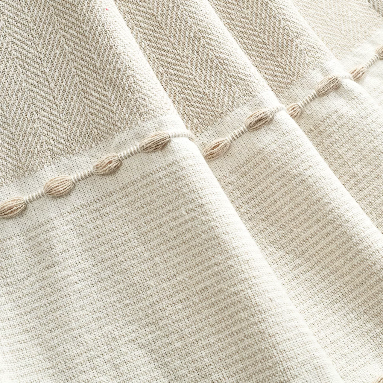 Beige Thread-Stripe Herringbone Tassel-Trim Throw, (50" X 60") 6 Beige Thread-Stripe Herringbone Tassel-Trim Throw, (50" X 60") - Image 6