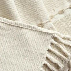 Beige Thread-Stripe Herringbone Tassel-Trim Throw, (50" X 60") 13 Beige Thread-Stripe Herringbone Tassel-Trim Throw, (50" X 60") -Hoover Sales Store 810553509 31