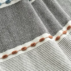 Black & White Thread-Stripe Herringbone Tassel-Trim Throw, (50" X 60") -Hoover Sales Store 810553511 21