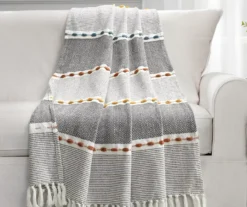 Black & White Thread-Stripe Herringbone Tassel-Trim Throw, (50" X 60")