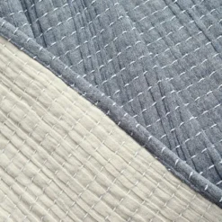 Kantha Navy & Off-White Stitch-Row Throw, (50" X 60") -Hoover Sales Store 810553514 2