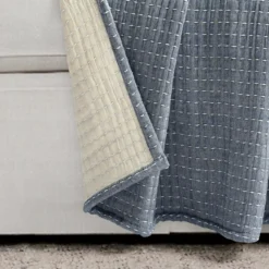 Kantha Navy & Off-White Stitch-Row Throw, (50" X 60") -Hoover Sales Store 810553514 3